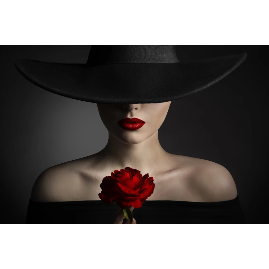 Fototapet autocolant Portrait femeie, fashion, trandafir rosu, 200 x 150 cm - 