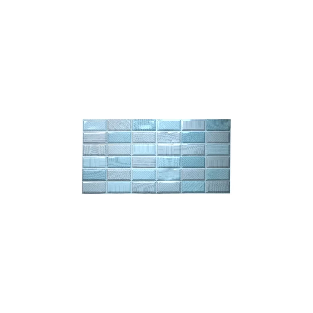 Panou decorativ, PVC, model caramida 3D, albastru, 96x48.5 cm - 