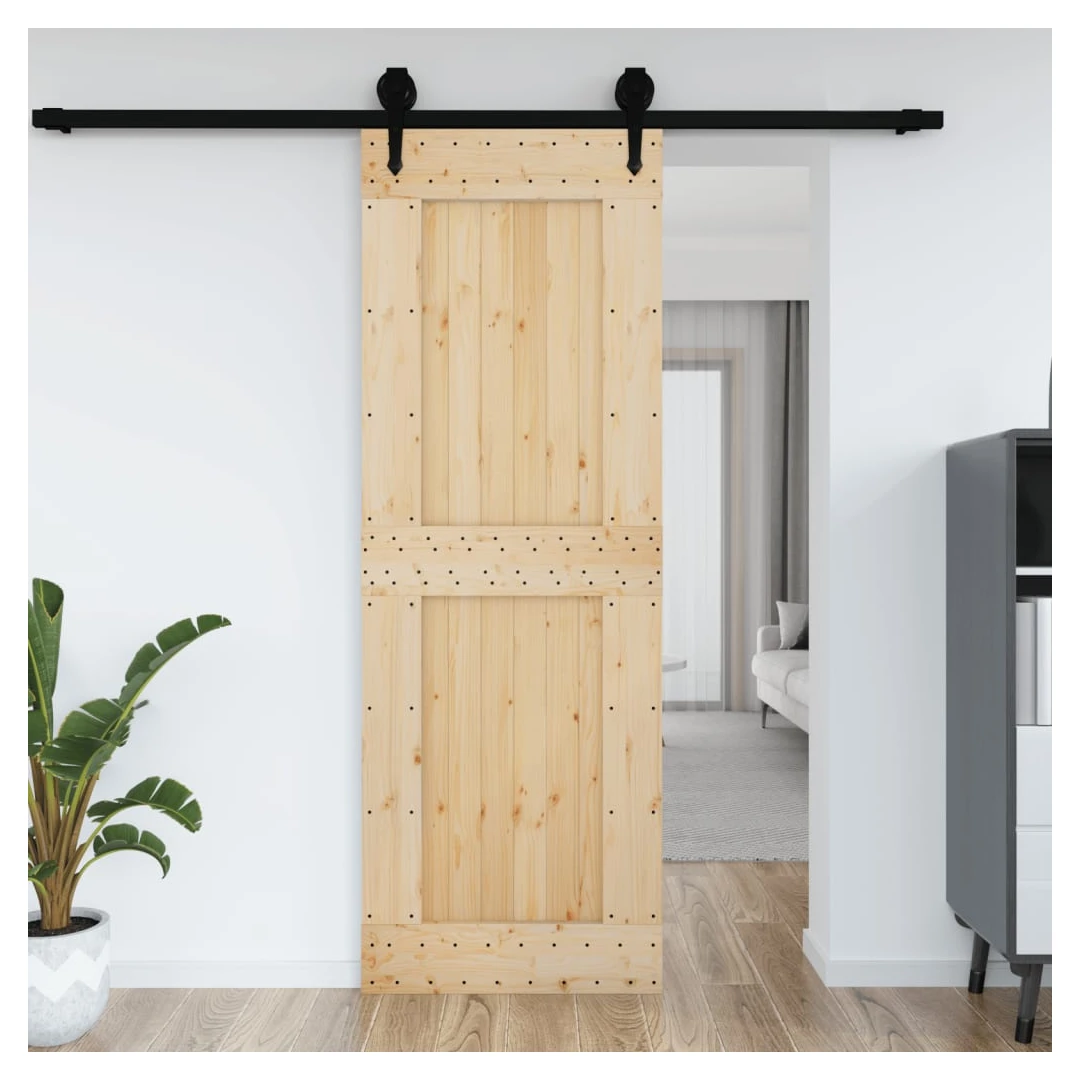 Ușă, 80x210 cm, lemn masiv de pin - Această ușă din lemn masiv de pin este concepută pentru a îmbogăți intrarea în casa dvs. și pentru a vă face locuința mai sigură. Lemn masiv de pin: A...