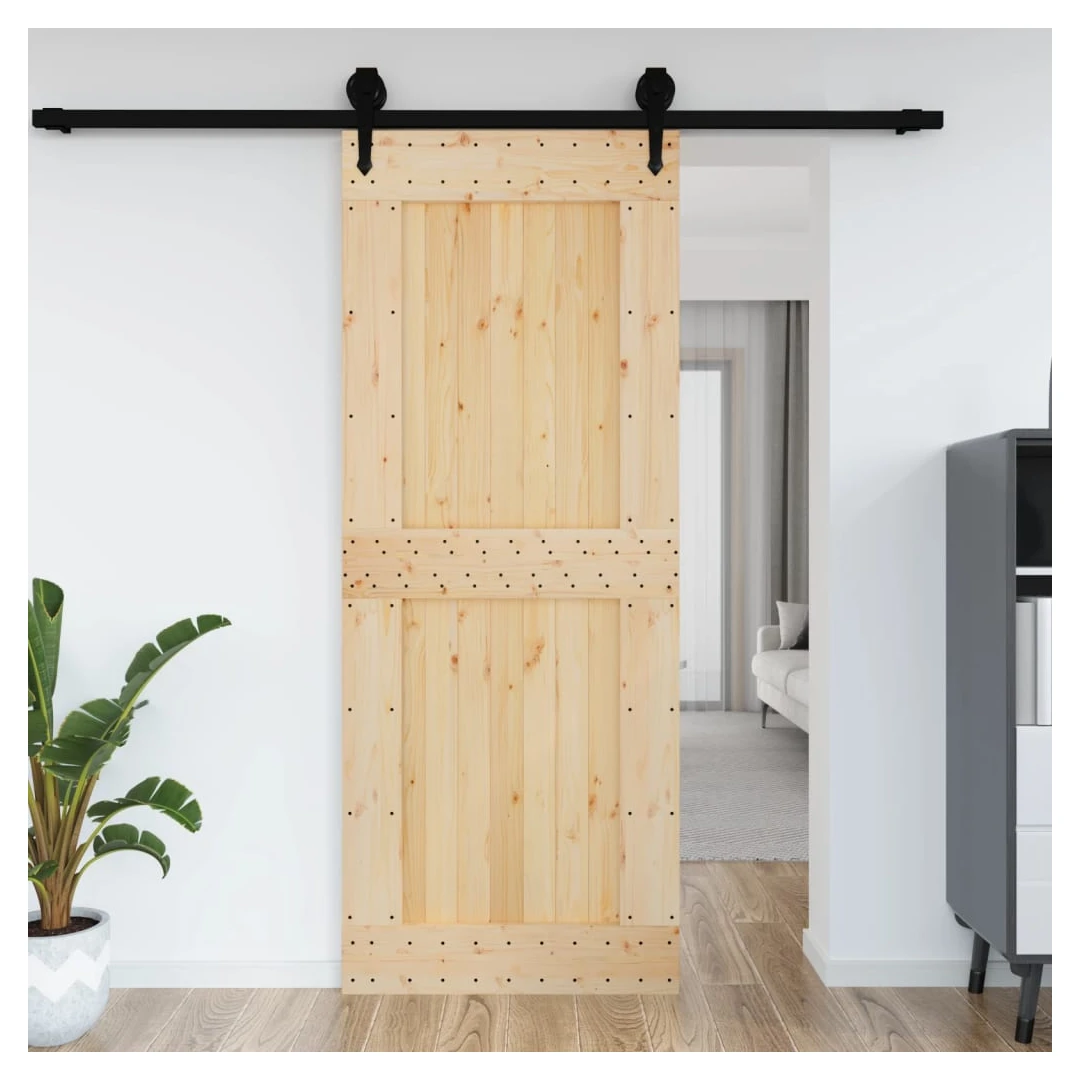 Ușă, 90x210 cm, lemn masiv de pin - Această ușă din lemn masiv de pin este concepută pentru a îmbogăți intrarea în casa dvs. și pentru a vă face locuința mai sigură. Lemn masiv de pin: A...