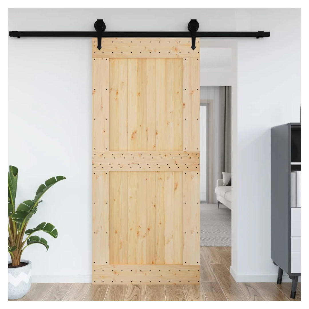 Ușă, 100x210 cm, lemn masiv de pin - Această ușă din lemn masiv de pin este concepută pentru a îmbogăți intrarea în casa dvs. și pentru a vă face locuința mai sigură. Lemn masiv de pin: A...
