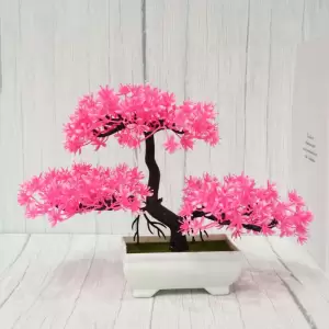 Bonsai decorativ artificial in ghiveci, Roz, 29 cm, MCT-18K211R - 