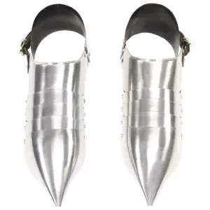 Pantofi armură medievală tip sabaton joc de rol argintiu oțel - Acești pantofi de armură de tip sabaton, cu aspect antichizat, sunt excelente pentru jocurile de rol, reconstituiri istorice și spectacole de costume....