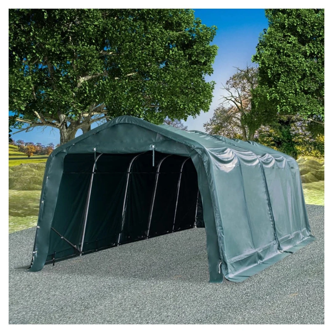 Cort de animale detașabil verde închis 3,3x8 m PVC 550g/m² - Acest cort a fost conceput pentru a adăposti animale mari, precum cai, oi sau vaci. Cortul este ideal pentru a vă adăposti animalele în condiții meteo...