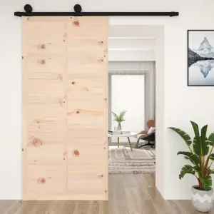Ușă de hambar, 100x1,8x214 cm, lemn masiv de pin - Această ușă de hambar din lemn creează o tranziție grațioasă de la o cameră la alta, oferind în același timp soluția perfectă pentru economisirea spaț...
