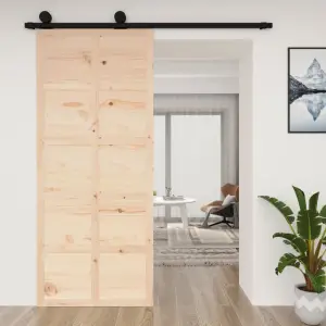 Ușă de hambar, 90x1,8x214 cm, lemn masiv de pin - Această ușă de hambar din lemn creează o tranziție grațioasă de la o cameră la alta, oferind în același timp soluția perfectă pentru economisirea spaț...