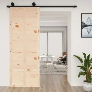Ușă de hambar, 80x1,8x214 cm, lemn masiv de pin - Această ușă de hambar din lemn creează o tranziție grațioasă de la o cameră la alta, oferind în același timp soluția perfectă pentru economisirea spaț...