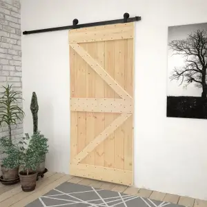Ușă glisantă cu set feronerie, 90 x 210 cm, lemn masiv de pin - Această ușă glisantă din lemn masiv de pin este proiectată pentru a îmbogăți zona de intrare a casei dvs. și, de asemenea, pentru o securitate mai bun...