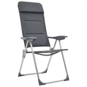 Scaun de camping, 2 buc, gri, 58 x 69 x 111 cm, aluminiu - Acest set de 2 scaune de camping din aluminiu este ideal pentru vânătoare, camping, pescuit, călătorii și alte activități în aer liber. Scaunele de pl...