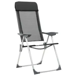Scaune de camping pliante, 2 buc., negru, aluminiu - Acest set de 2 scaune pliante pentru camping din aluminiu este ideal pentru camping, pescuit, călătorii și alte activități în aer liber. Scaunele plia...
