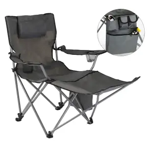 HI Scaun de camping de lux cu suport de picioare, antracit - Acest scaun de camping de lux, cu suport pentru picioare, de la HI, este un scaun pliant confortabil, care va fi ideal nu numai pentru o excursie de c...