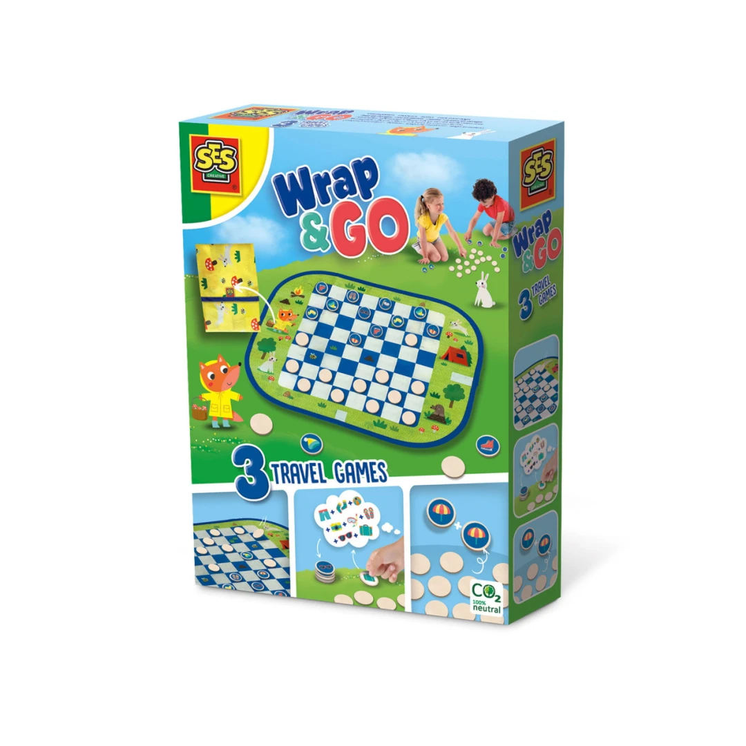 Joc de calatorie - Wrap & Go - Dame - Joc de memorie - <p><strong>Ideal pentru zilele de afara, vacante sau doar acasa. Wrap&Go este o serie distractiva de jocuri si fiecare tabla de joc poate fi pliata intr-o geanta compacta de depozitare, care contine trei jocuri</strong></p>