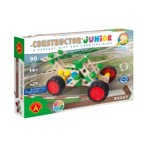 Set constructor junior-3 in 1 Buggy, 90 de piese din lemn natur/multicolor - 