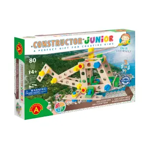 Set constructor junior-3 in 1 Elicopter, 80 de piese din lemn natur/multicolor - 