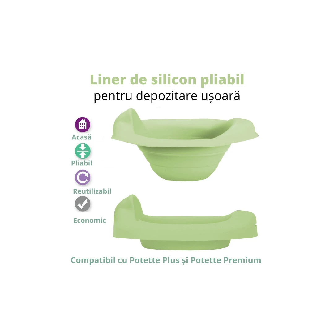 Potette Plus, Liner reutilizabil pentru olita portabila, silicon, verde - 