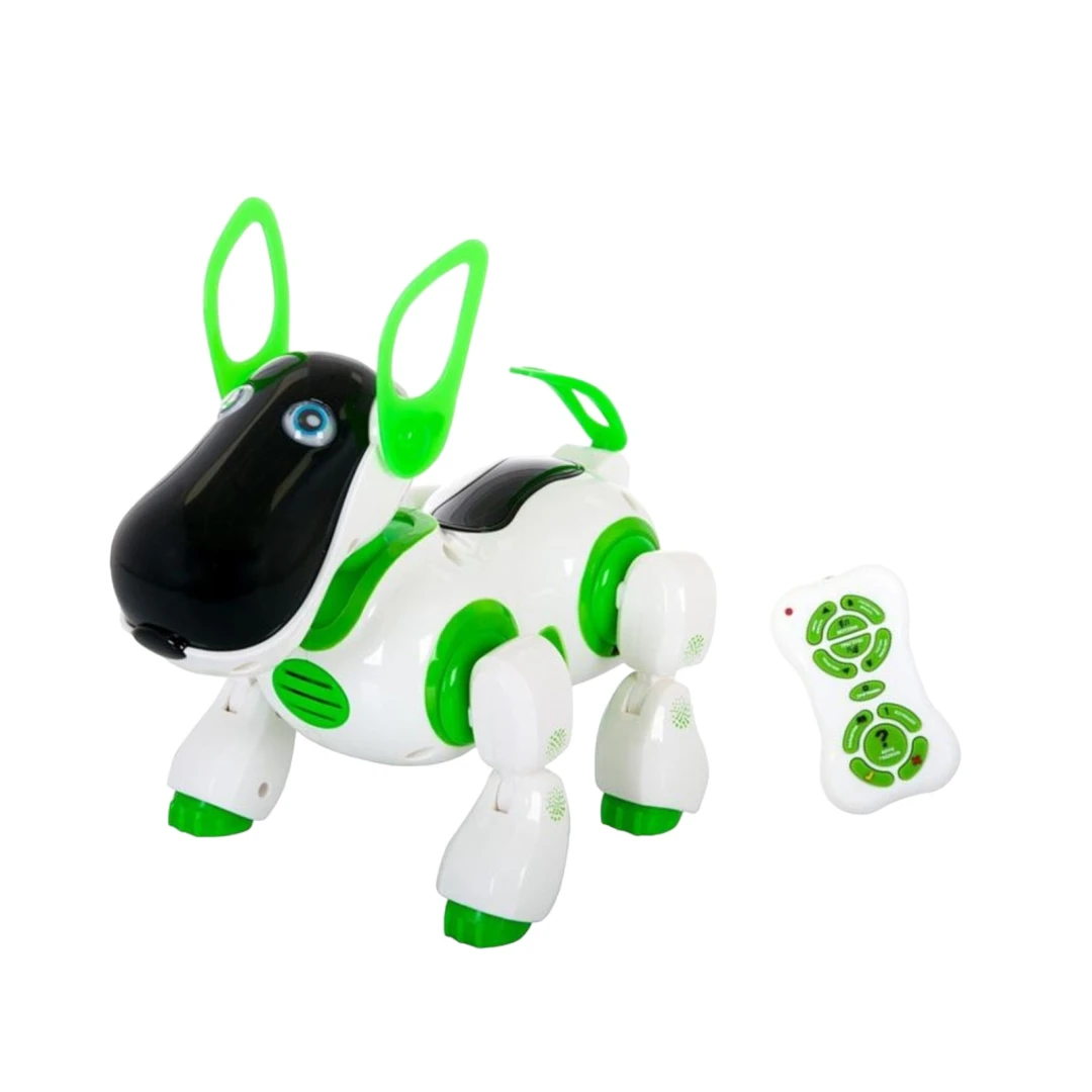 Robot catel cu telecomanda RC YUP si lumini, canta, danseaza si spune povesti in limba romana, alb/verde, 3 ani+ - Robotul catel cu telecomanda RC YUP este un jucărie interactivă perfectă pentru copiii de 3 ani. Acesta are lumini, poate cânta, dansa și spune povesti în limba română. Cu aspectul său alb/verde, acest robot adorabil va fi cu siguranță un companion distractiv și educativ pentru micuțul tău.