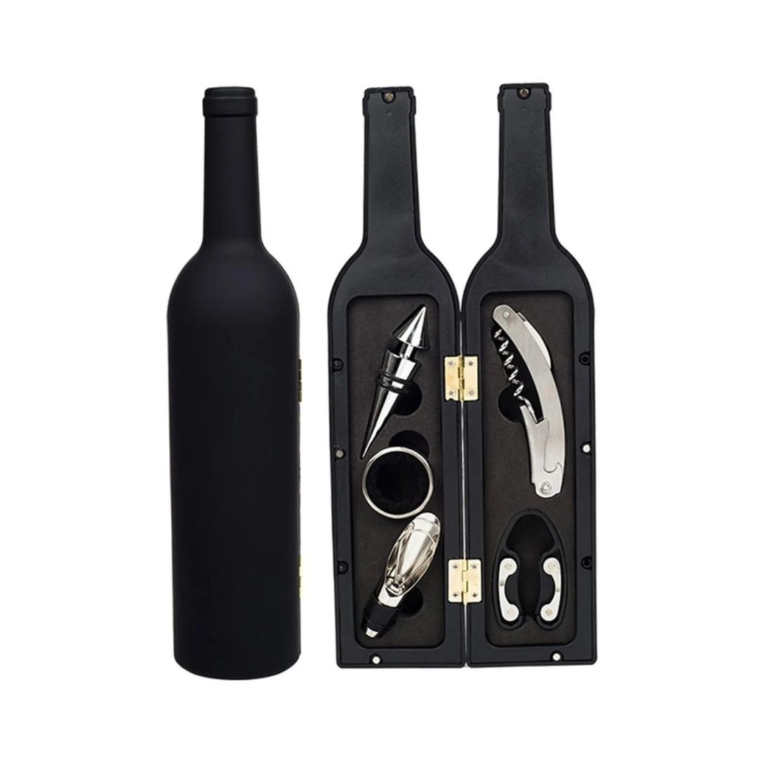 Set Cadou "Accesorii Vin in forma de Sticla, 6in1" culoare Neagra - 