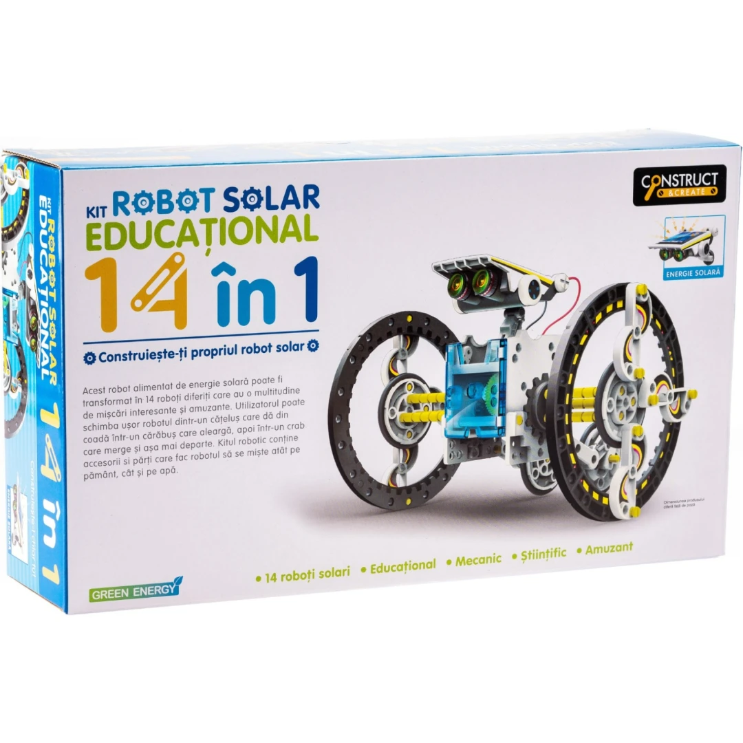 Kit robot solar 14 in 1, green energy, pentru copii + 03 ani, cu 2 nivele de dificultate - 