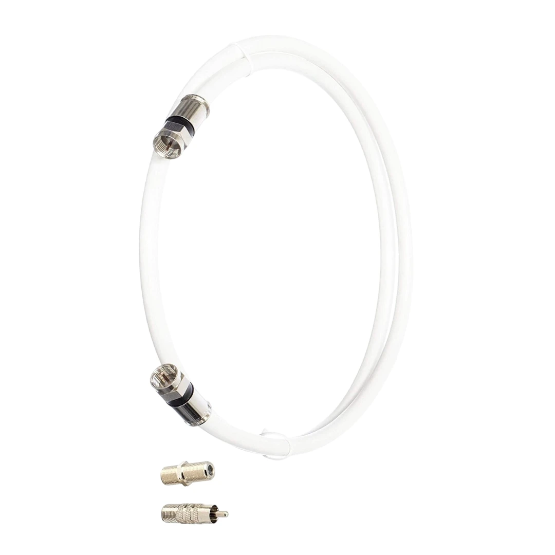 Cablu coaxial alb,lungime 1m,dubla protectie,impedanta 75ohmi,dimensiune exterioara 6.6mm,prevazut conector tip F,interior si exterior - 