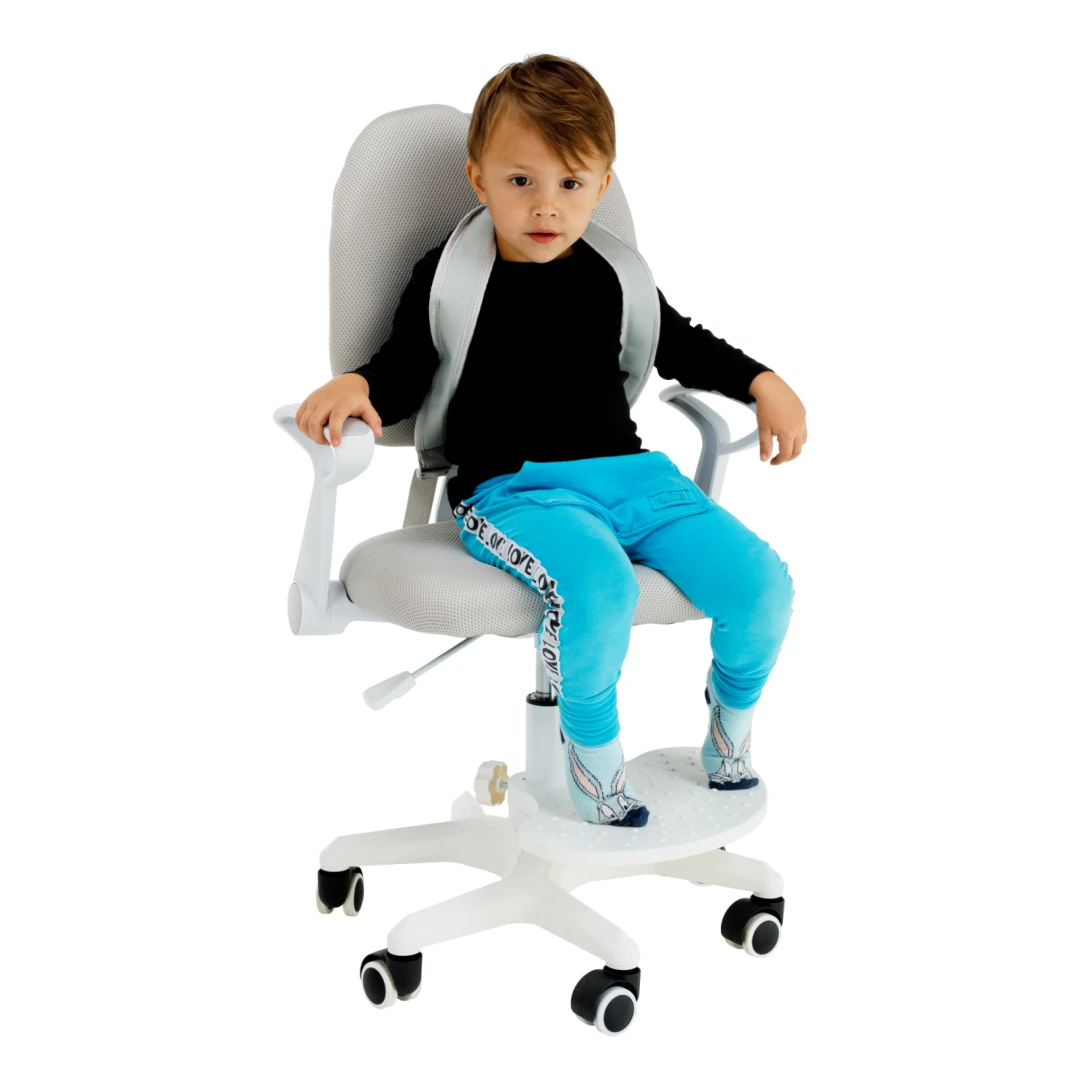 Scaun reglabil cu suport pentru picioare si curele, gri alb, ANAIS - 